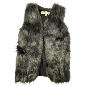 NEW Sebby Collection Black Faux Fur Vest Knit Back Women Medium Festival Retro
